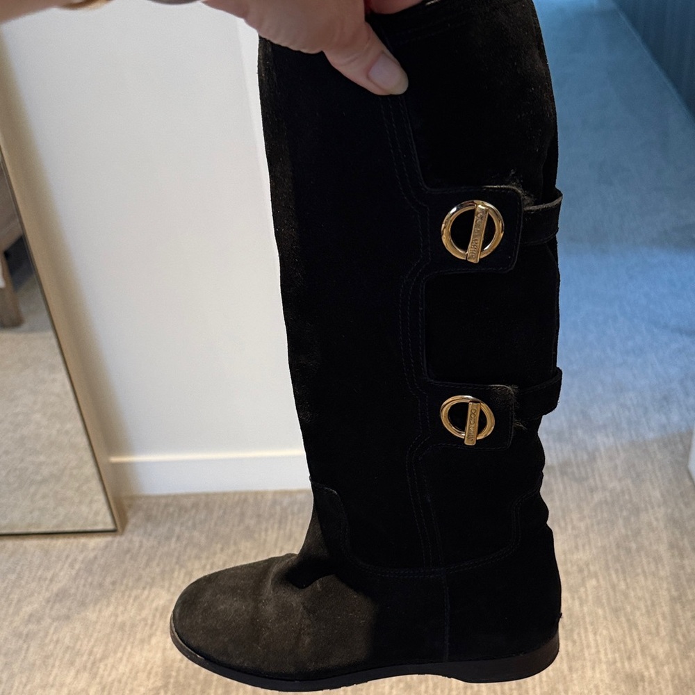 Jimmy Choo Black suede Boots with Gold Accents